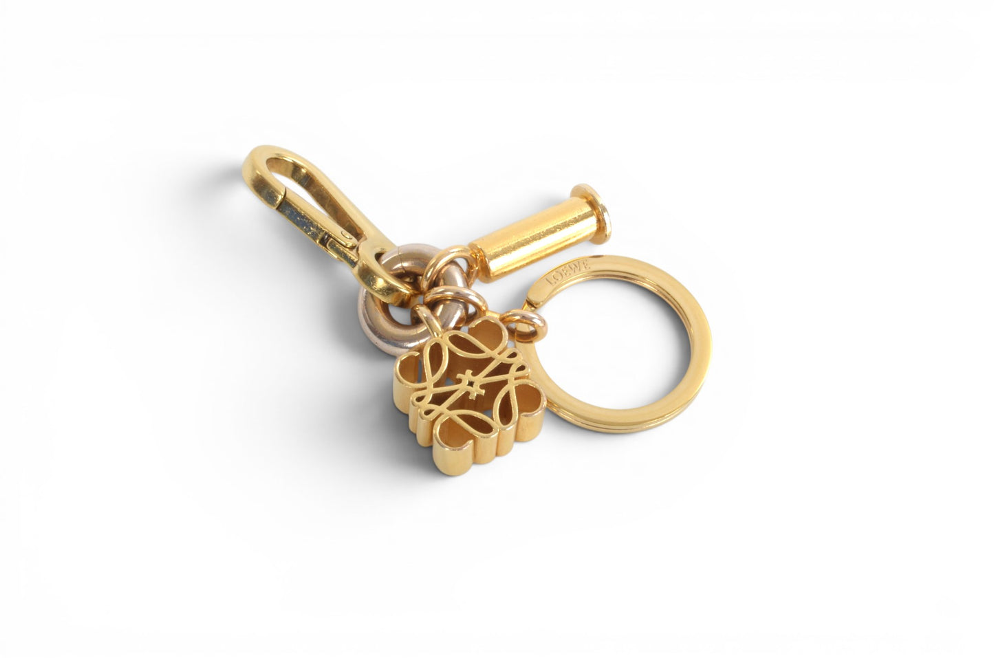 Loewe Anagram Gold tone Key Chain Holder Keyring Bag Charm Accessory Designer Classic
