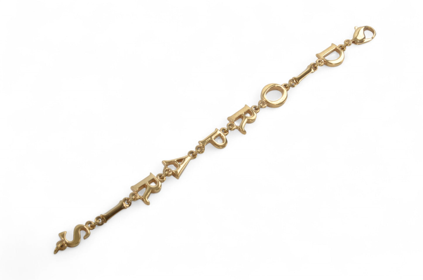 Christian Dior Letter Bracelet Link Vintage Gold Plated Metal Charm Paris Logo Designer Classic