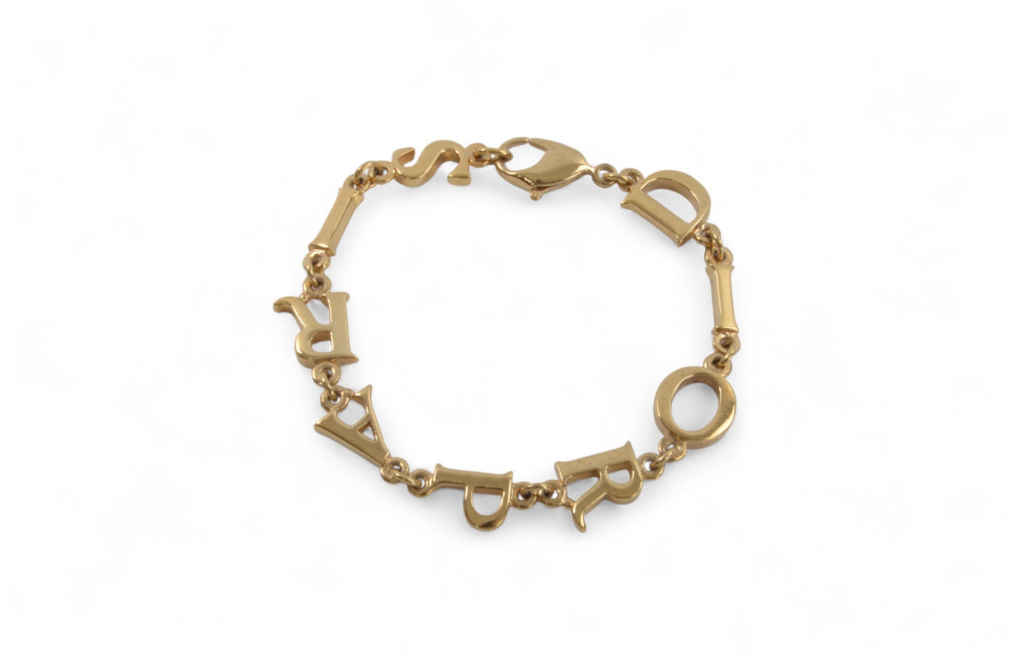 Christian Dior Letter Bracelet Link Vintage Gold Plated Metal Charm Paris Logo Designer Classic