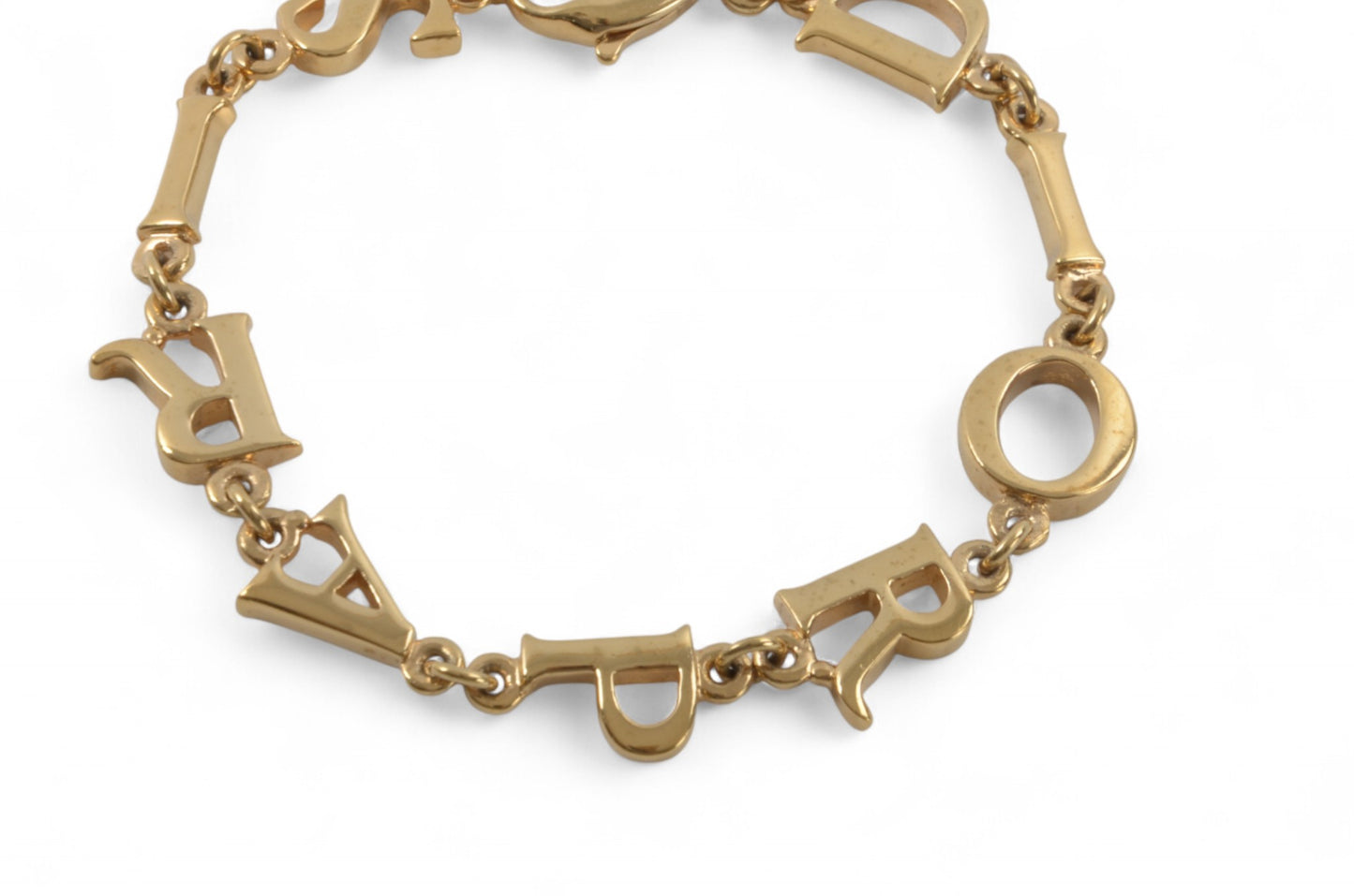 Christian Dior Letter Bracelet Link Vintage Gold Plated Metal Charm Paris Logo Designer Classic