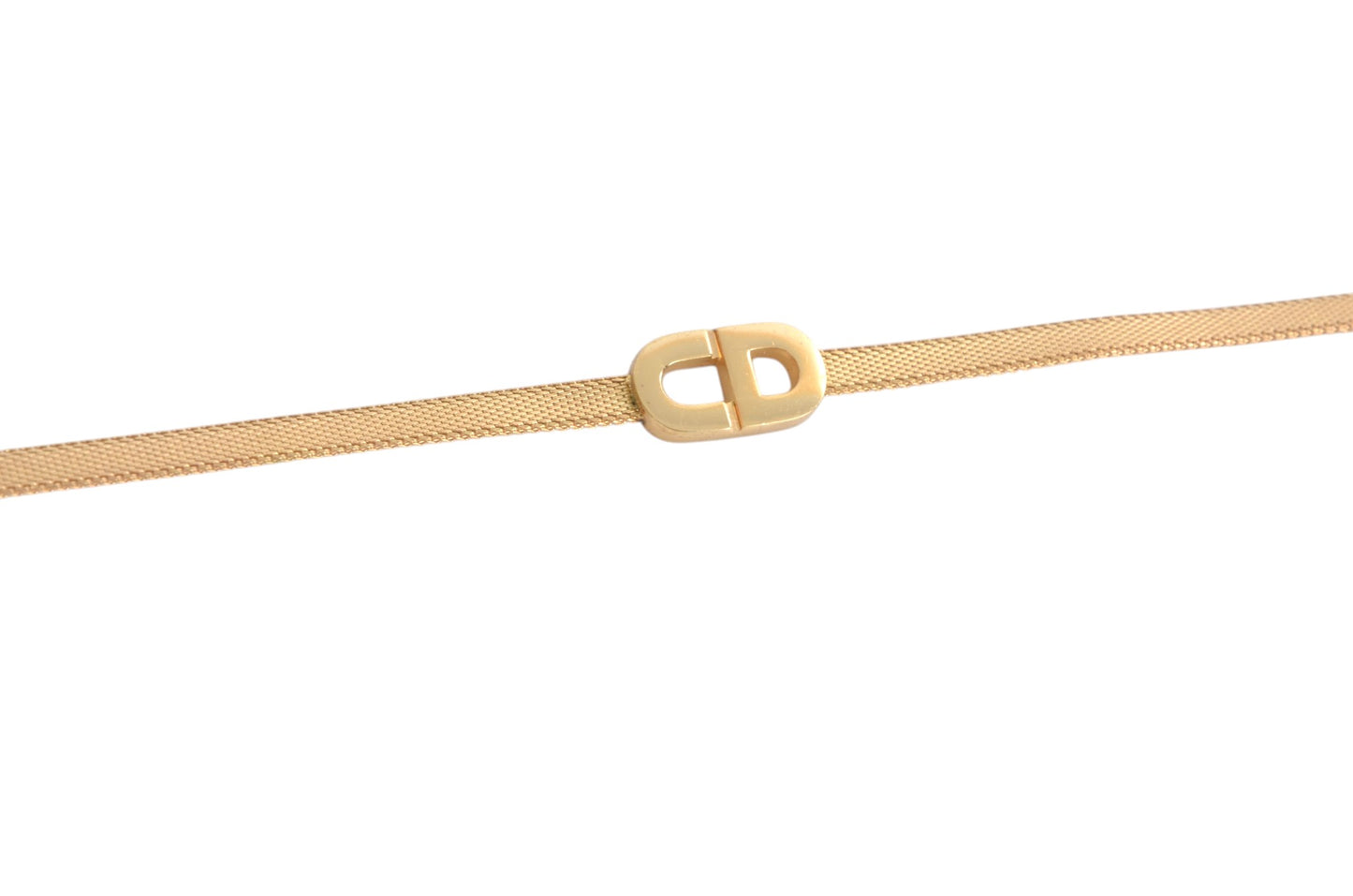Christian Dior CD Logo Bracelet Vintage Gold tone Metal Designer Classic Authentic