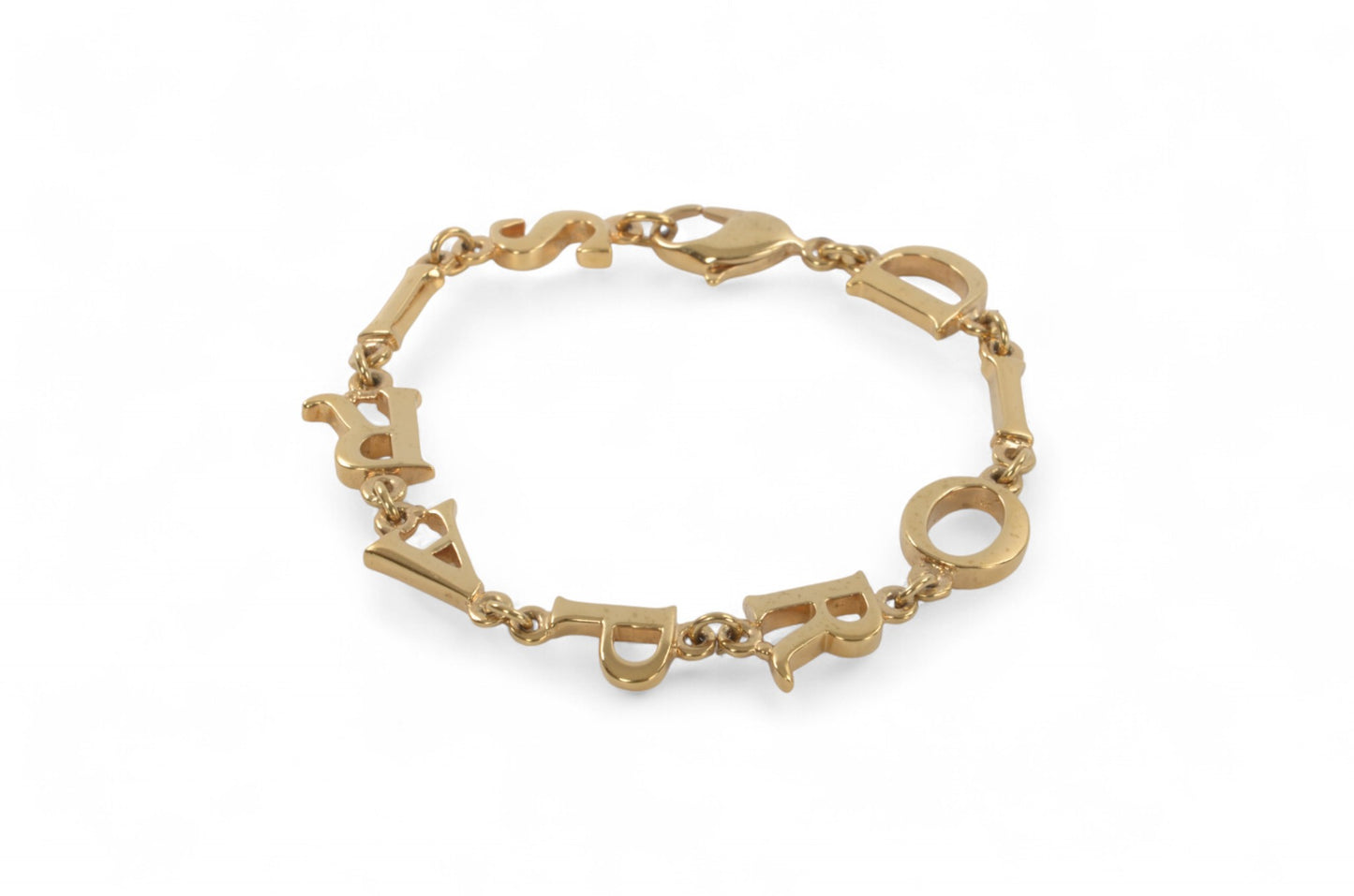 Christian Dior Letter Bracelet Link Vintage Gold Plated Metal Charm Paris Logo Designer Classic