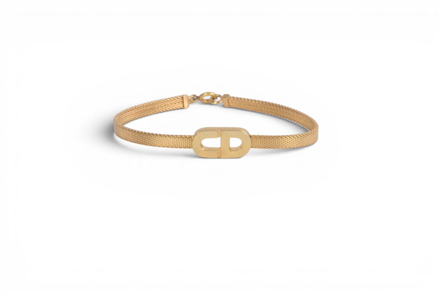 Christian Dior CD Logo Bracelet Vintage Gold tone Metal Designer Classic Authentic