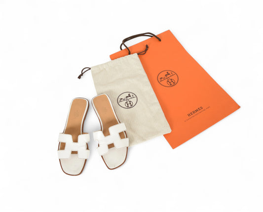 Hermès Oran Sandals Shoes Leather H Logo Calfskin Flats Size 39