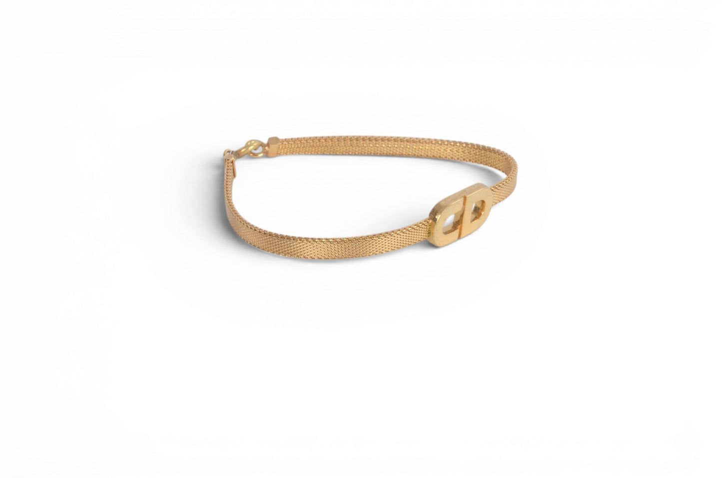 Christian Dior CD Logo Bracelet Vintage Gold tone Metal Designer Classic Authentic