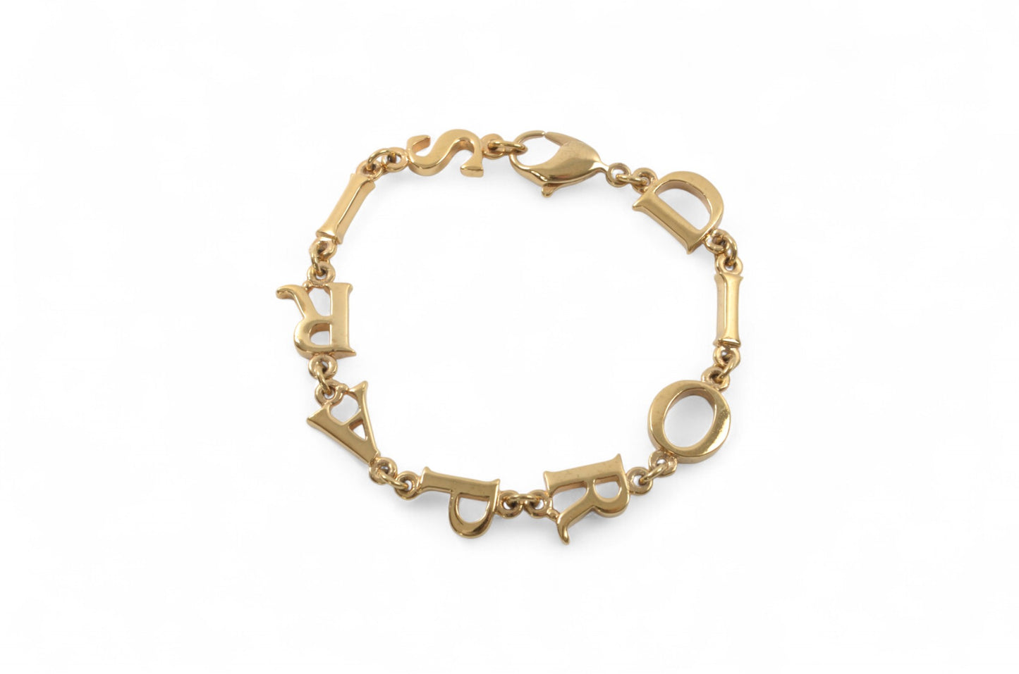 Christian Dior Letter Bracelet Link Vintage Gold Plated Metal Charm Paris Logo Designer Classic