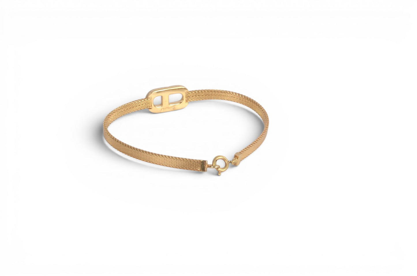 Christian Dior CD Logo Bracelet Vintage Gold tone Metal Designer Classic Authentic