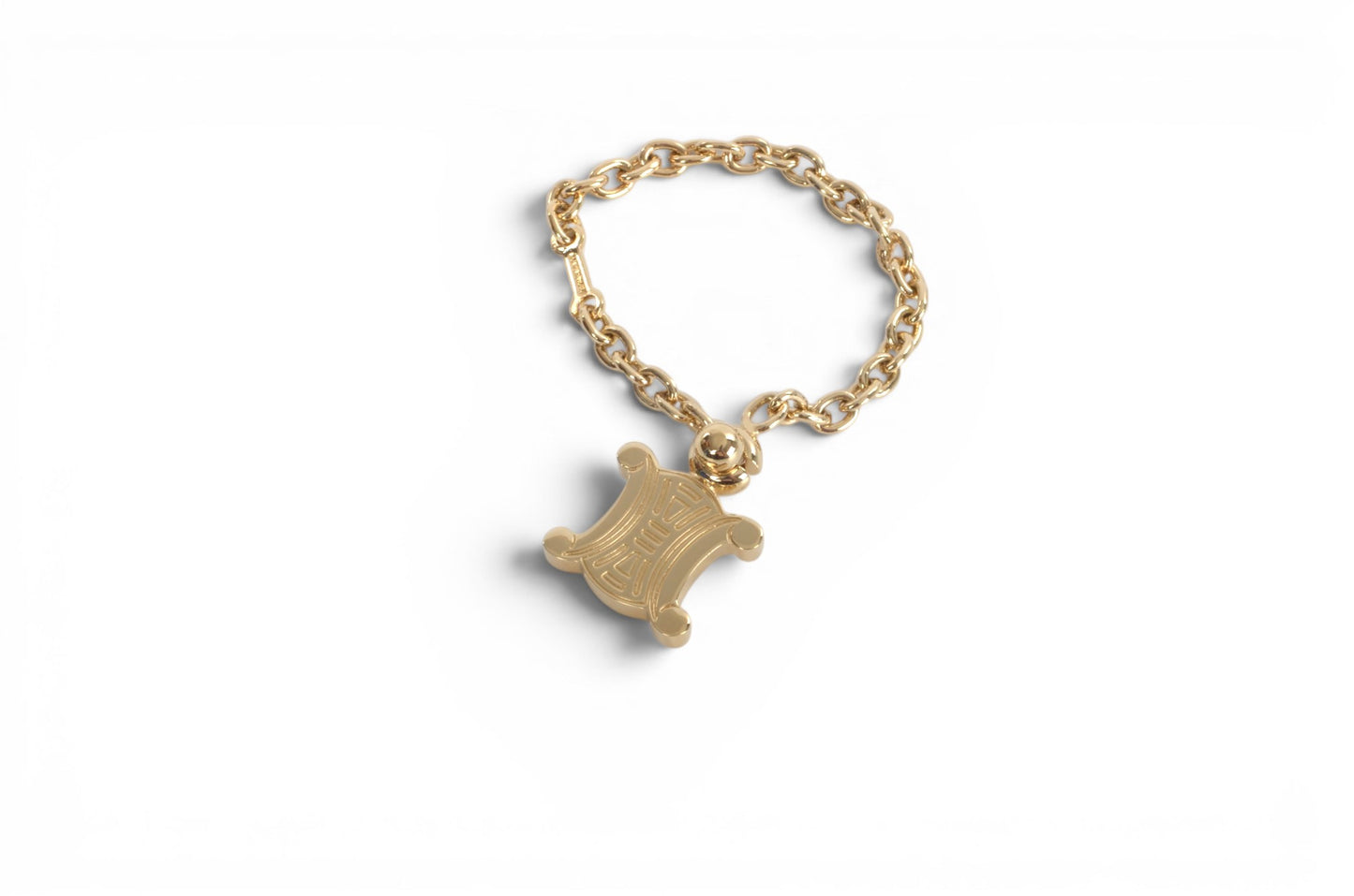 Celine Vintage Triomphe Bag Charm Keychain Gold tone Key Chain Holder Keyring Accessory Designer Classic