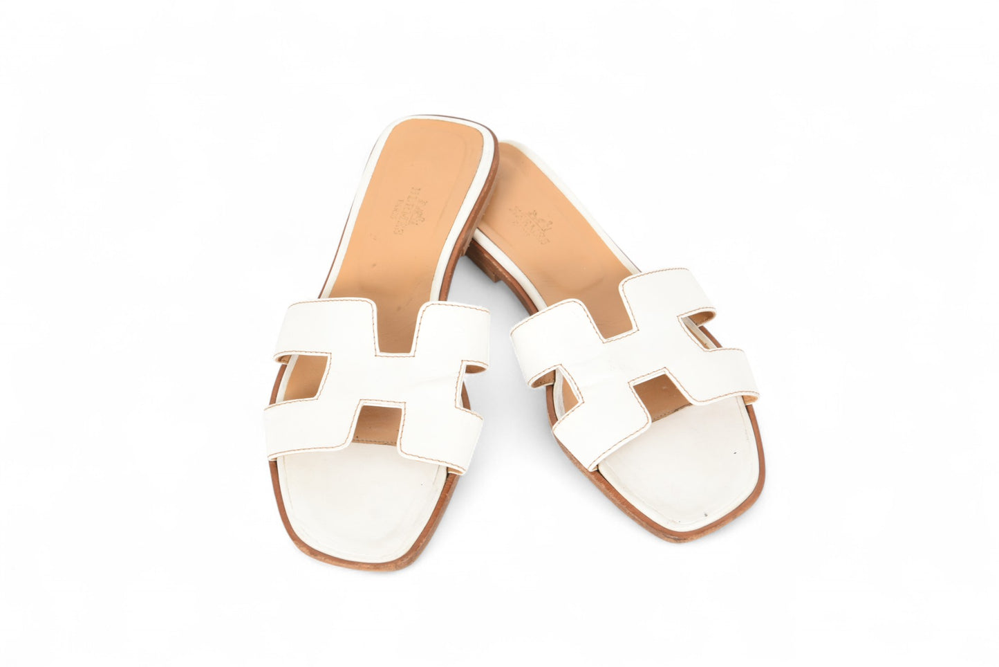 Hermès Oran Sandals Shoes Leather H Logo Calfskin Flats Size 39