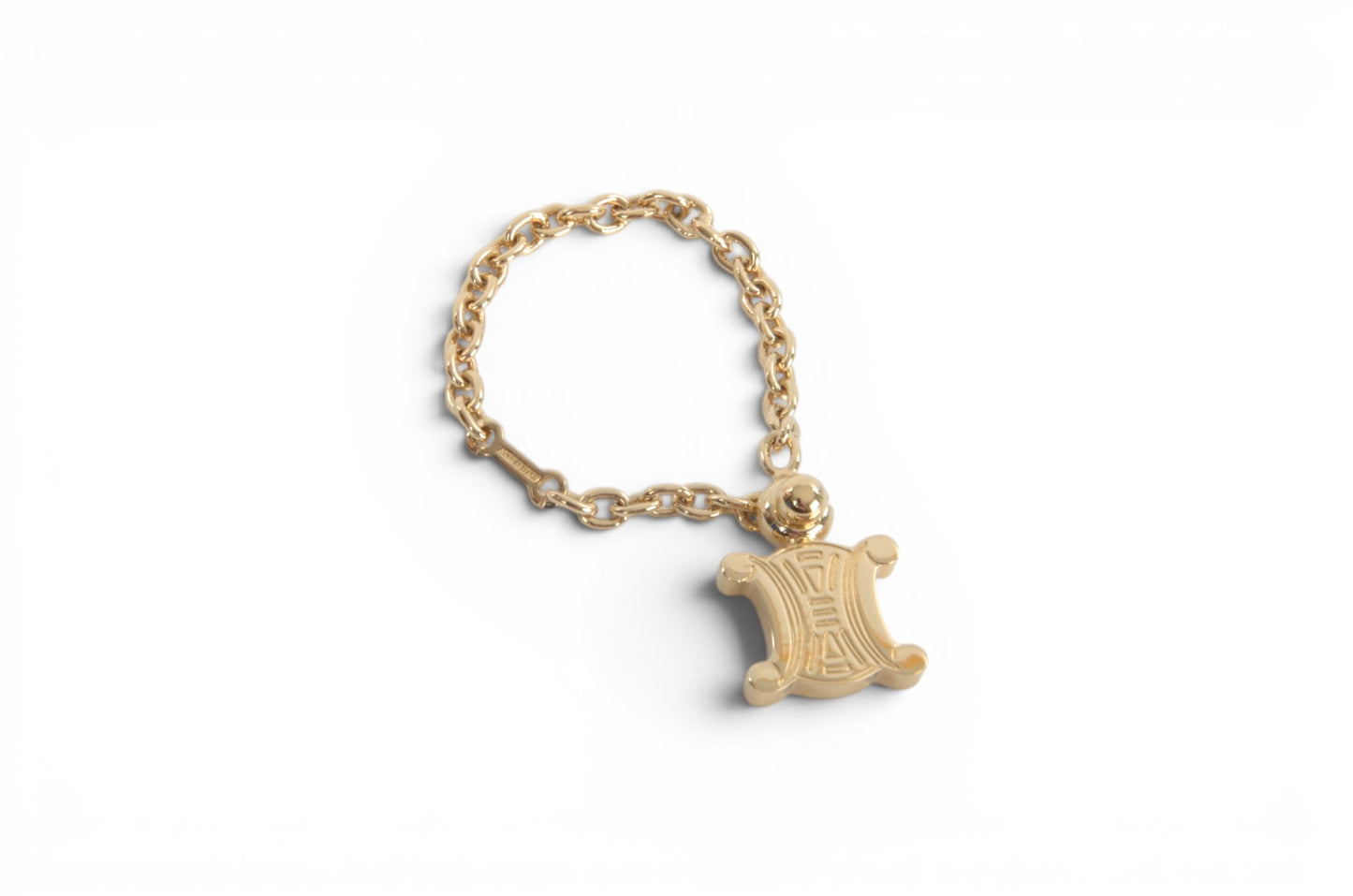 Celine Vintage Triomphe Bag Charm Keychain Gold tone Key Chain Holder Keyring Accessory Designer Classic