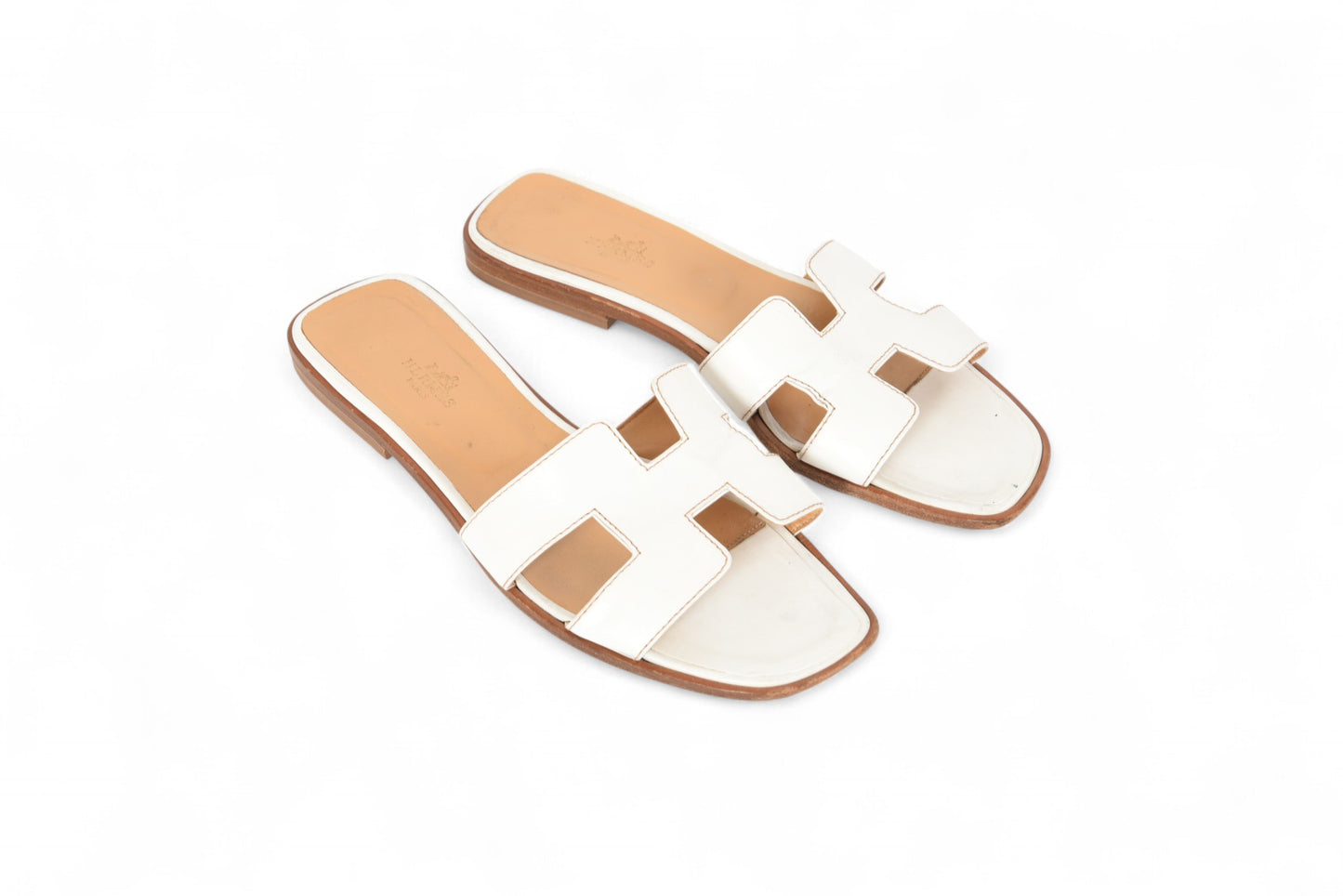 Hermès Oran Sandals Shoes Leather H Logo Calfskin Flats Size 39