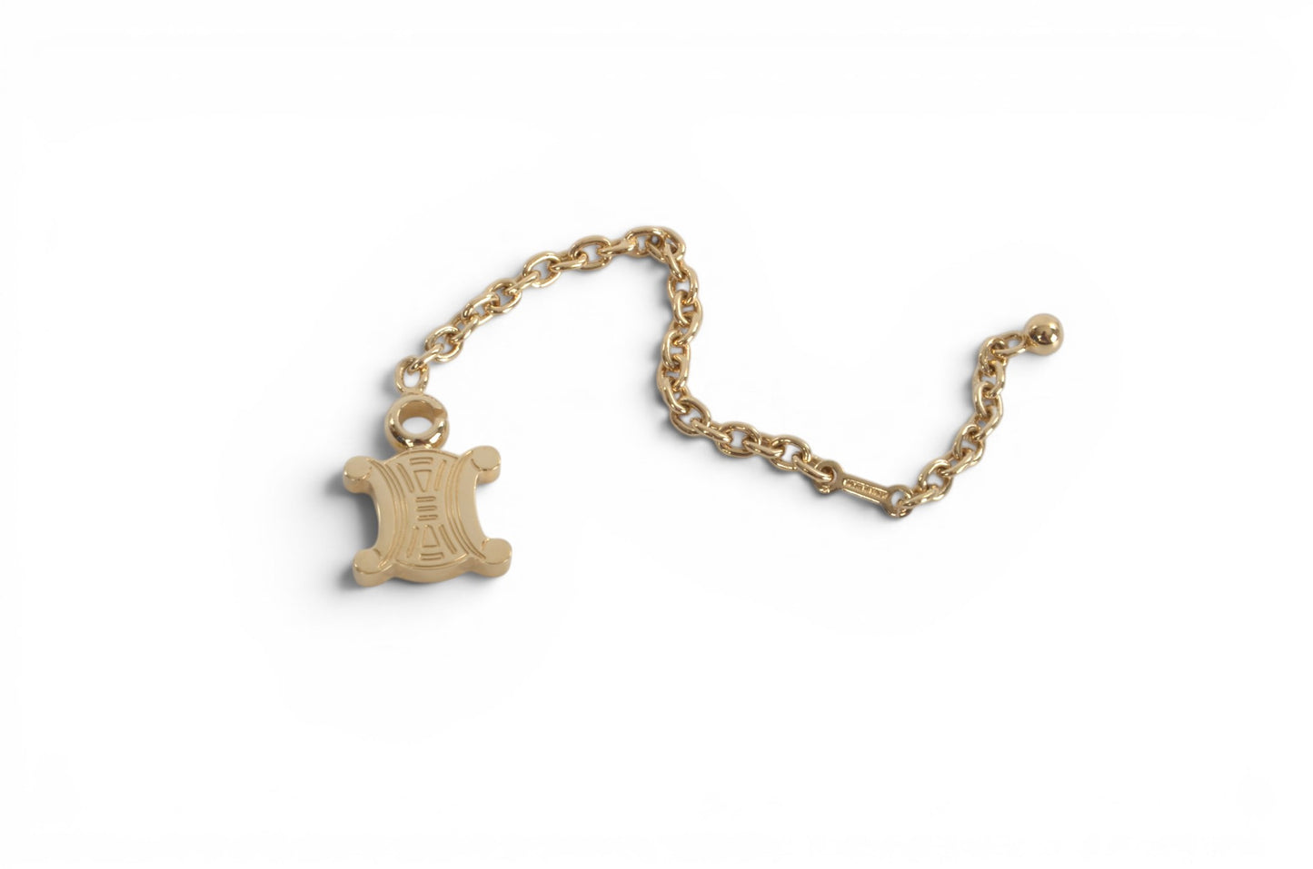 Celine Vintage Triomphe Bag Charm Keychain Gold tone Key Chain Holder Keyring Accessory Designer Classic