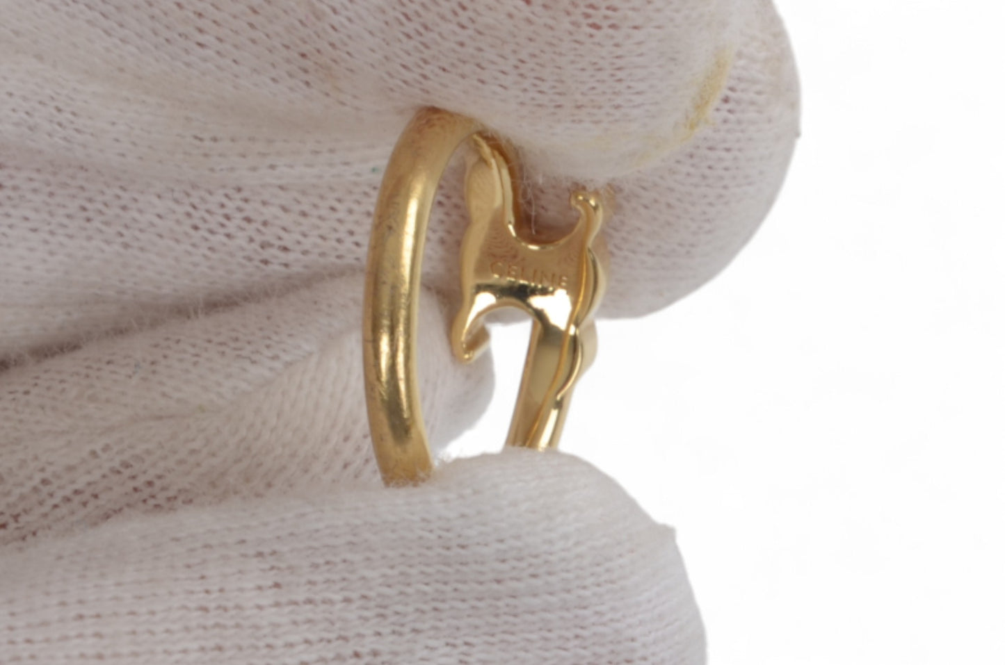 Celine Triomphe Asymmetric Ring Brass Gold Finish Logo Vintage Designer Classic