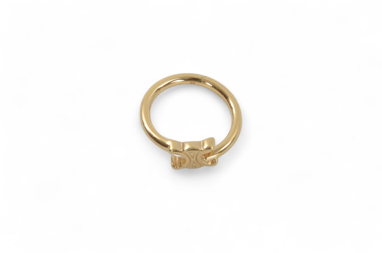 Celine Triomphe Asymmetric Ring Brass Gold Finish Logo Vintage Designer Classic