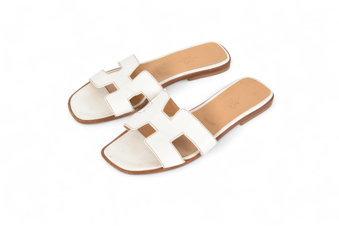 Hermès Oran Sandals Shoes Leather H Logo Calfskin Flats Size 39