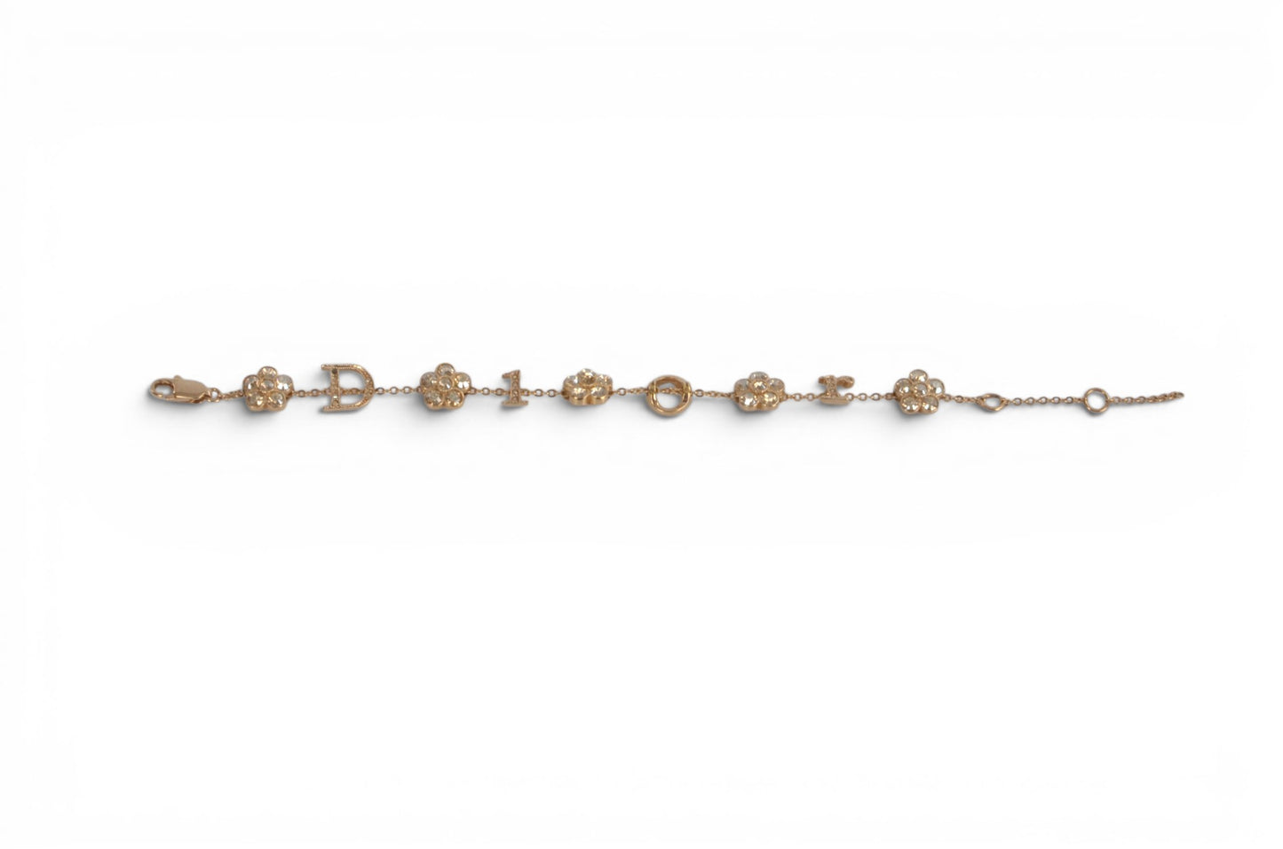 Christian Dior Flower Bracelet Bijou Vintage Gold Plated Metal Logo Designer Classic