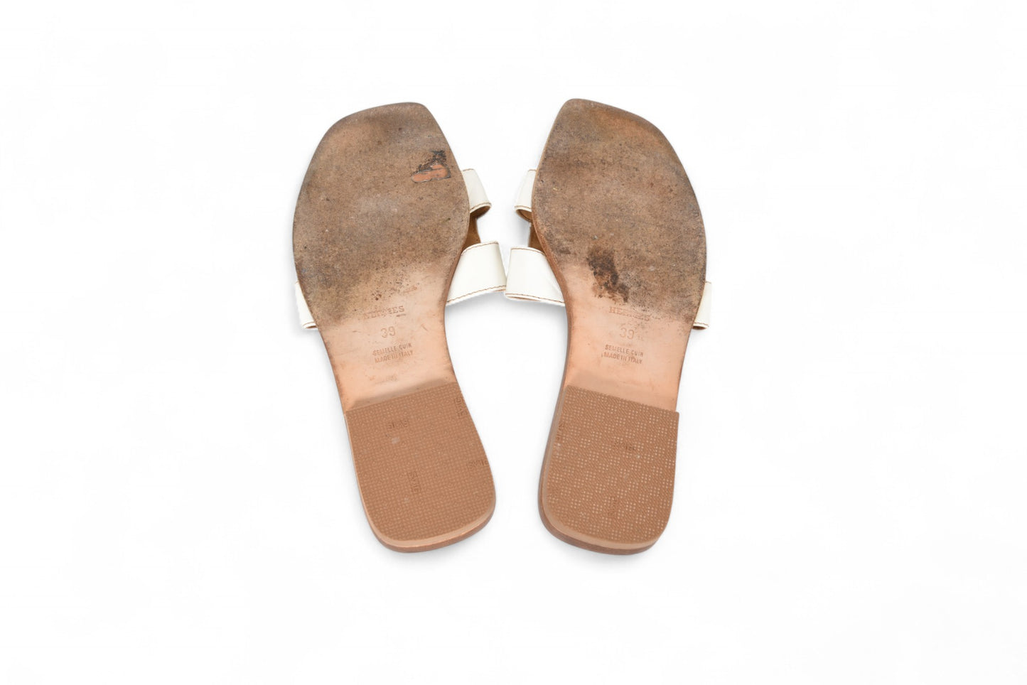 Hermès Oran Sandals Shoes Leather H Logo Calfskin Flats Size 39