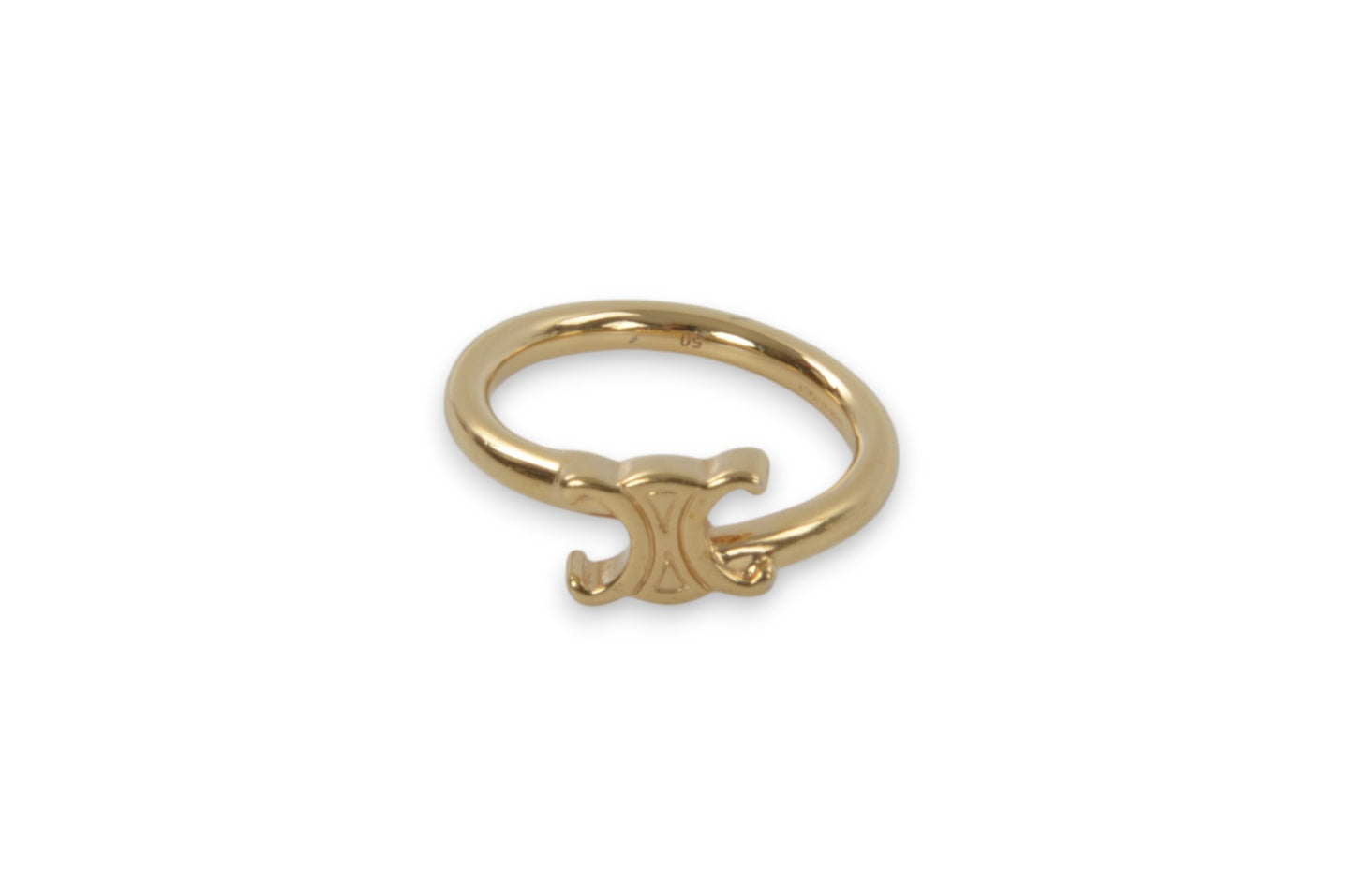 Celine Triomphe Asymmetric Ring Brass Gold Finish Logo Vintage Designer Classic