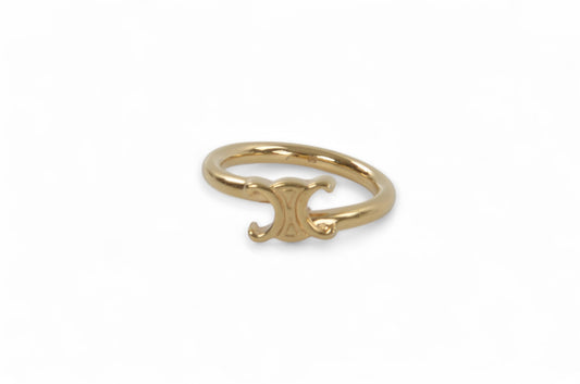 Celine Triomphe Asymmetric Ring Brass Gold Finish Logo Vintage Designer Classic