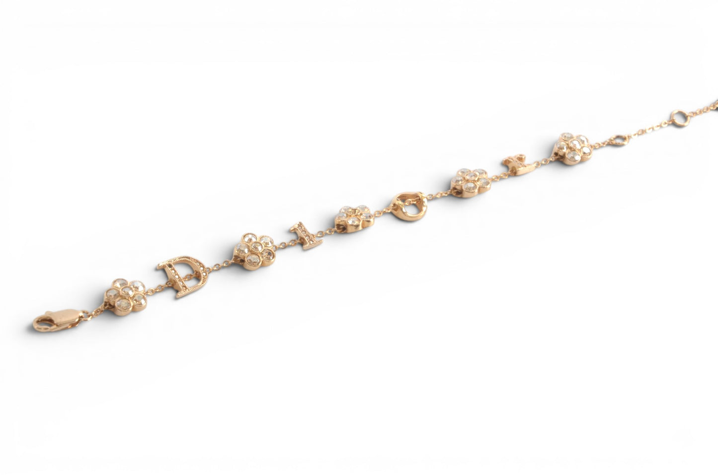 Christian Dior Flower Bracelet Bijou Vintage Gold Plated Metal Logo Designer Classic