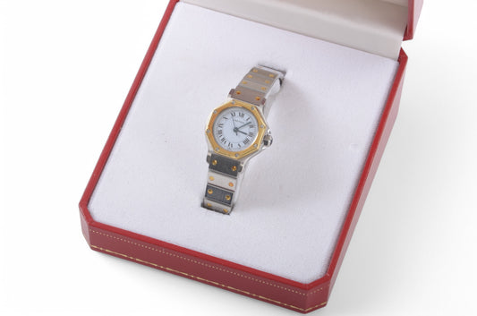 Cartier Santos Ronde Octagon Automatic SS x K18YG Yellow Gold White Dial Ladies Working SM