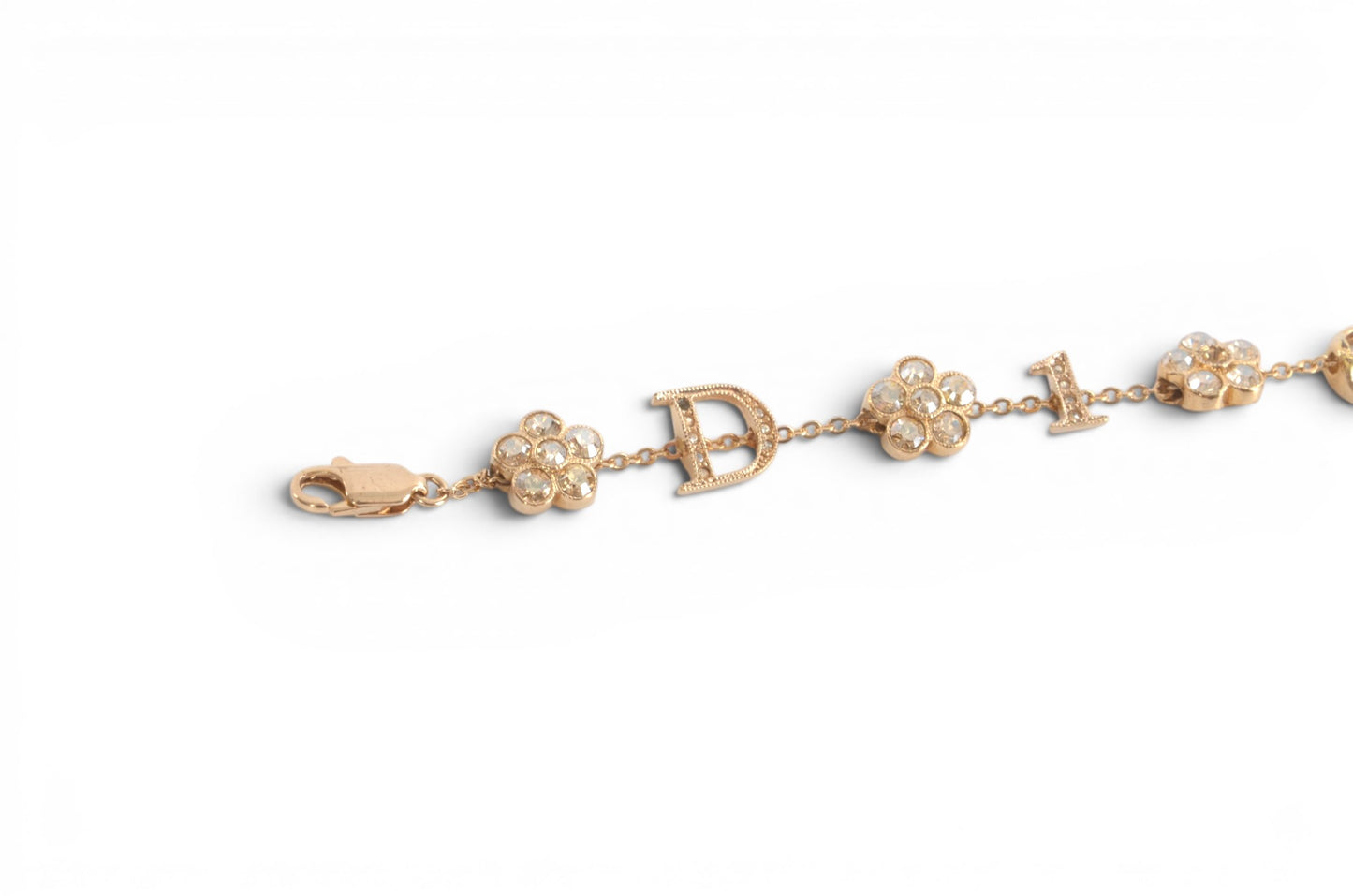 Christian Dior Flower Bracelet Bijou Vintage Gold Plated Metal Logo Designer Classic