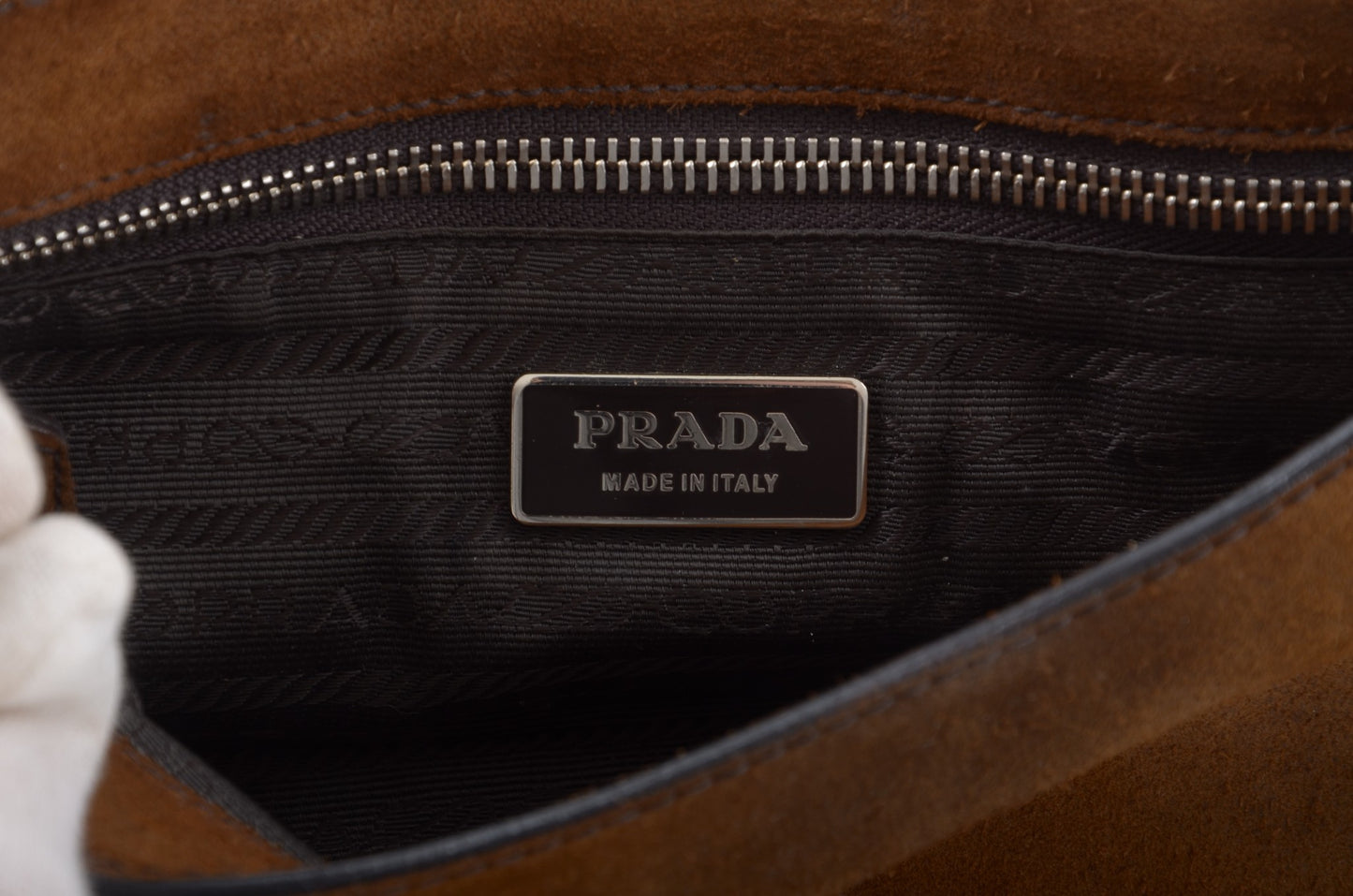 Prada Suede Shoulder Bag Handbag Vintage Leather Logo Brown Designer Classic