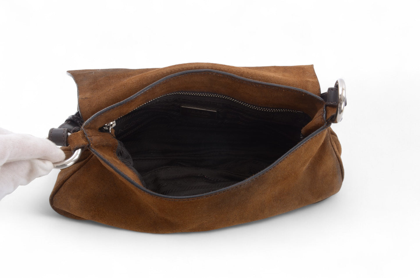 Prada Suede Shoulder Bag Handbag Vintage Leather Logo Brown Designer Classic