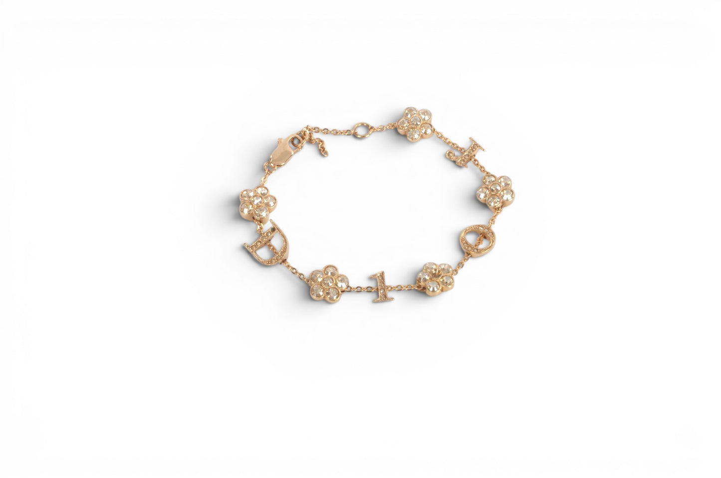 Christian Dior Flower Bracelet Bijou Vintage Gold Plated Metal Logo Designer Classic