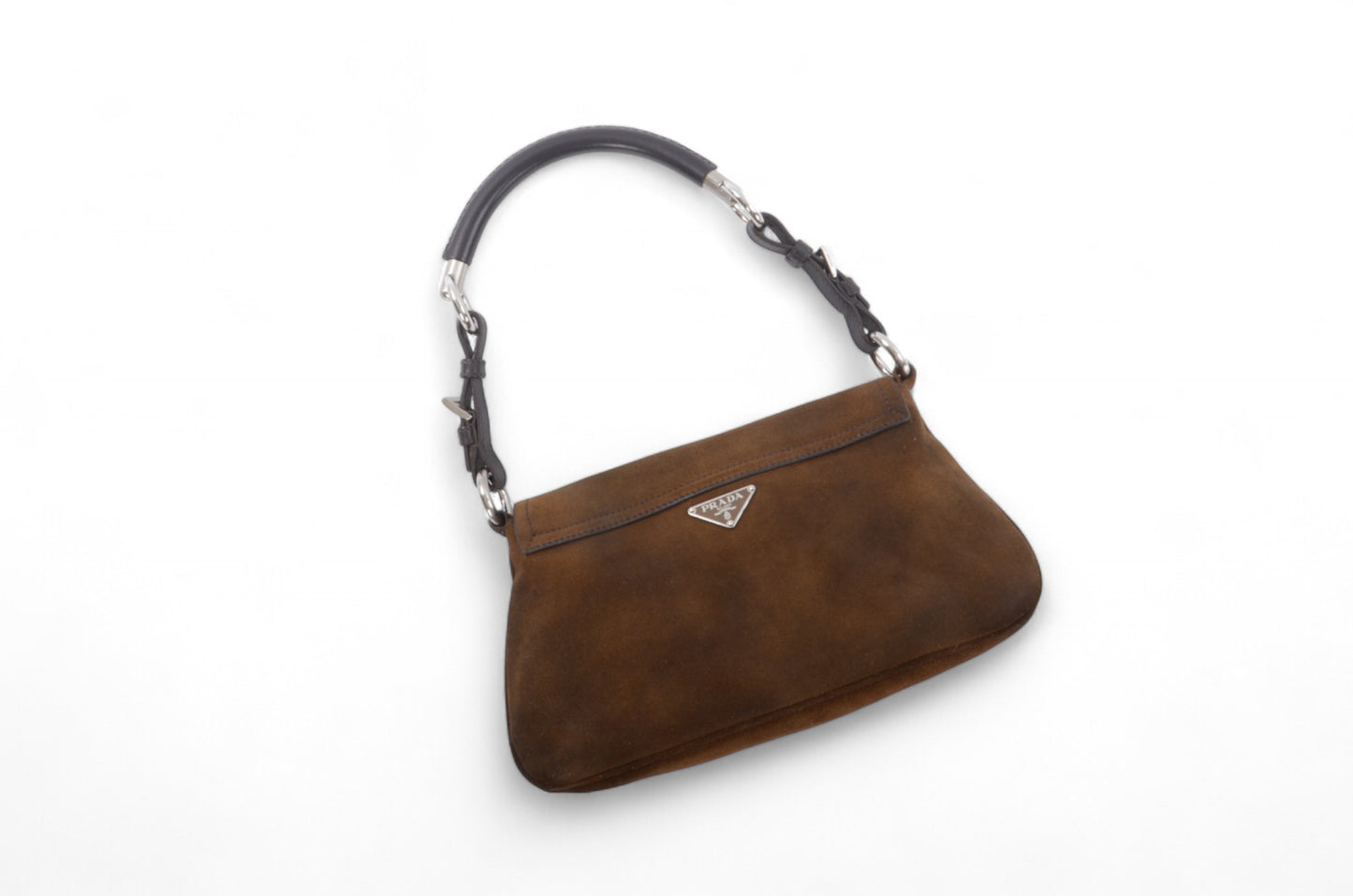 Prada Suede Shoulder Bag Handbag Vintage Leather Logo Brown Designer Classic