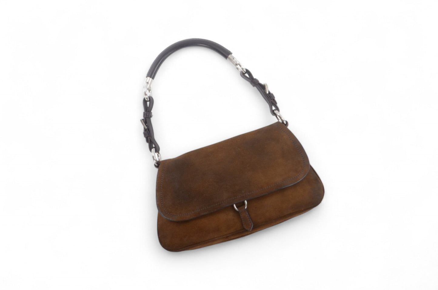 Prada Suede Shoulder Bag Handbag Vintage Leather Logo Brown Designer Classic