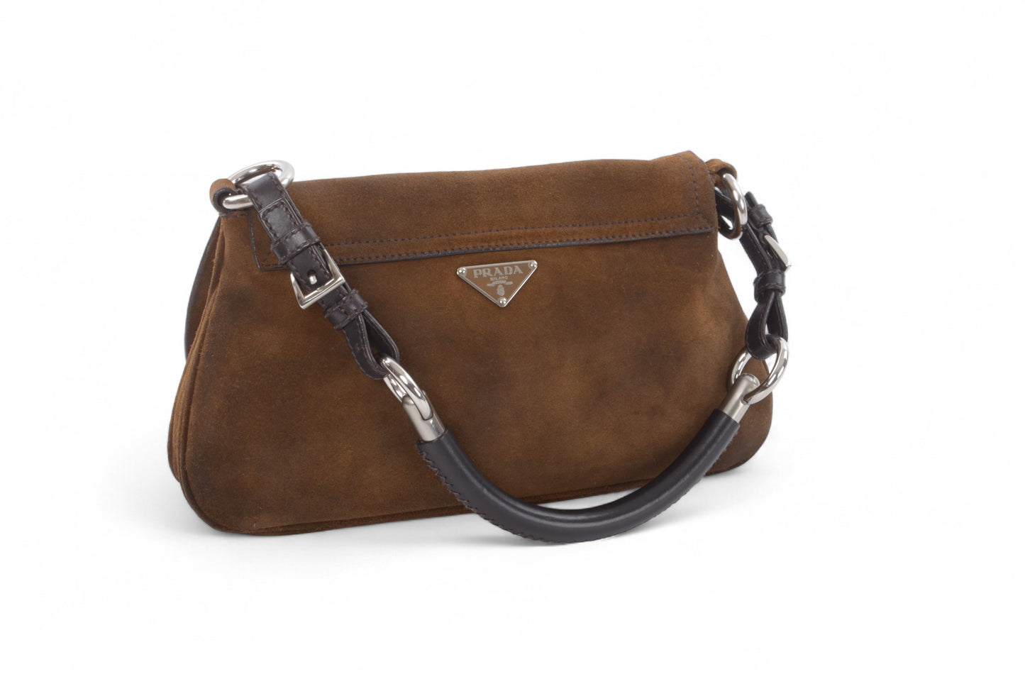 Prada Suede Shoulder Bag Handbag Vintage Leather Logo Brown Designer Classic