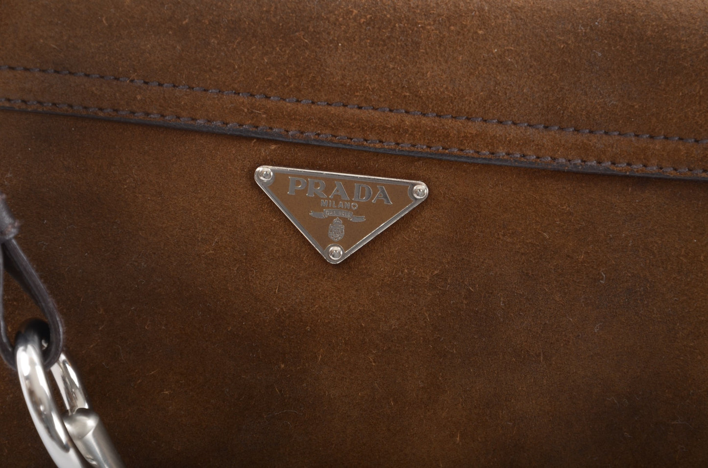 Prada Suede Shoulder Bag Handbag Vintage Leather Logo Brown Designer Classic