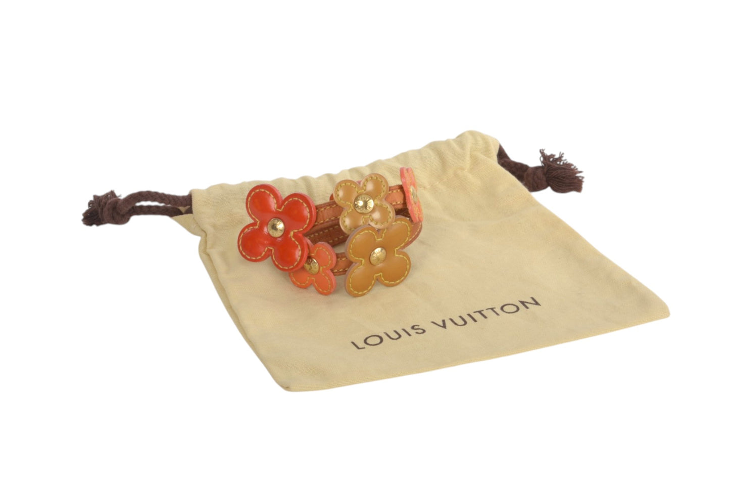 Louis Vuitton Vernis Flower Lexington Double Bracelet Leather Vintage Brown Orange Designer Classic