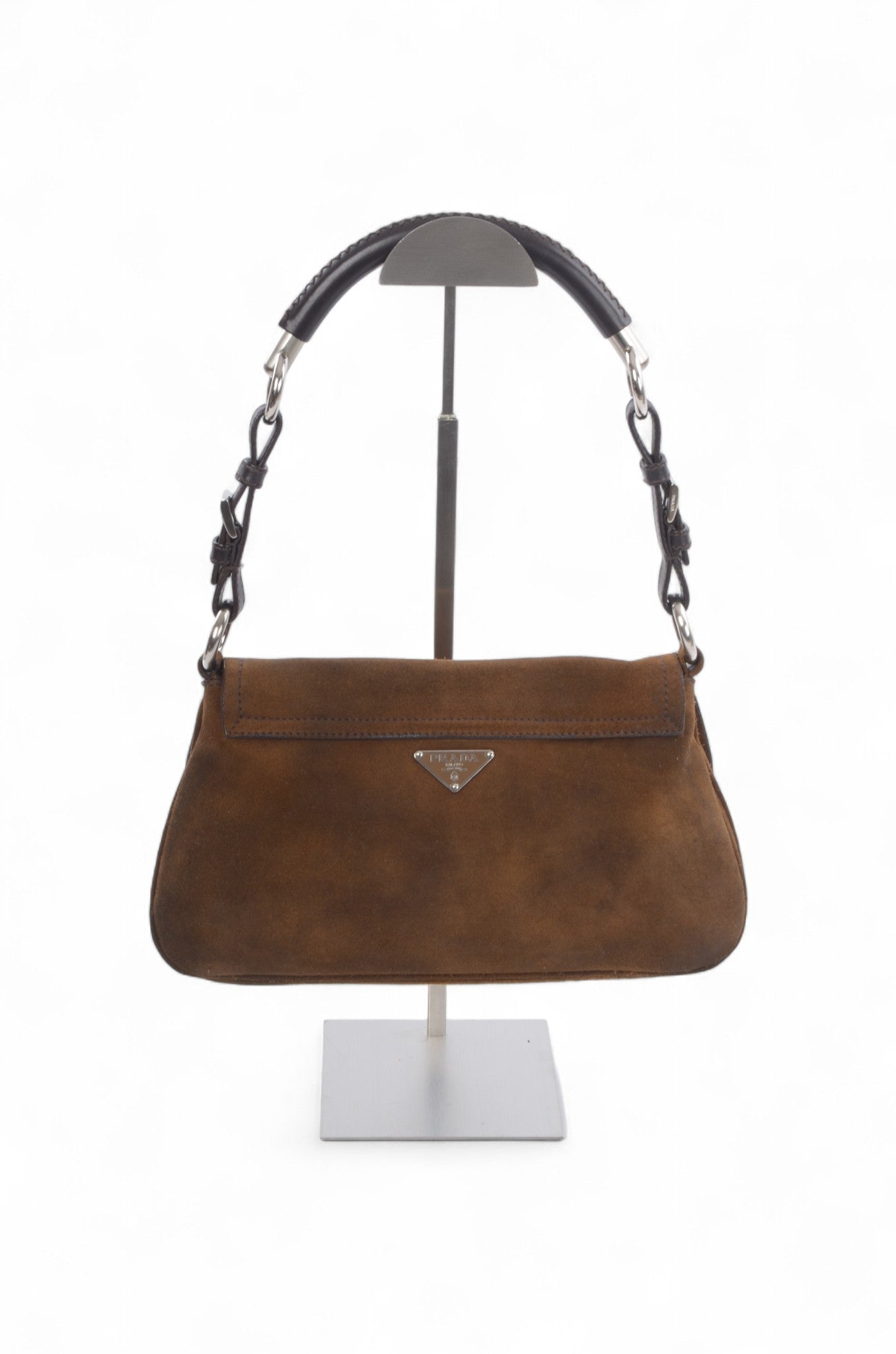 Prada Suede Shoulder Bag Handbag Vintage Leather Logo Brown Designer Classic