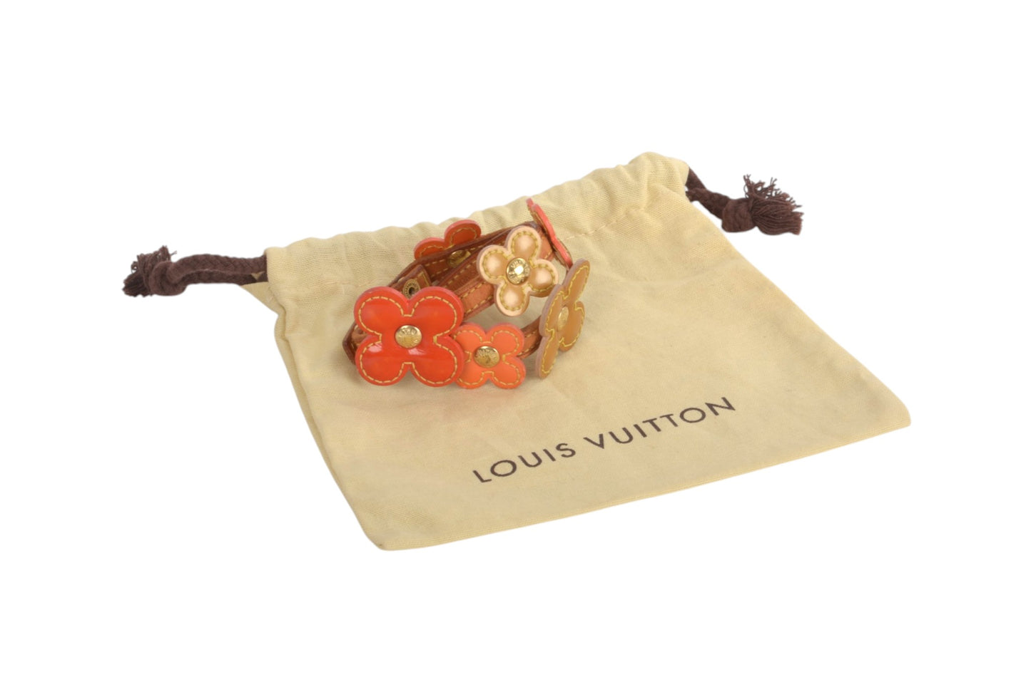 Louis Vuitton Vernis Flower Lexington Double Bracelet Leather Vintage Brown Orange Designer Classic