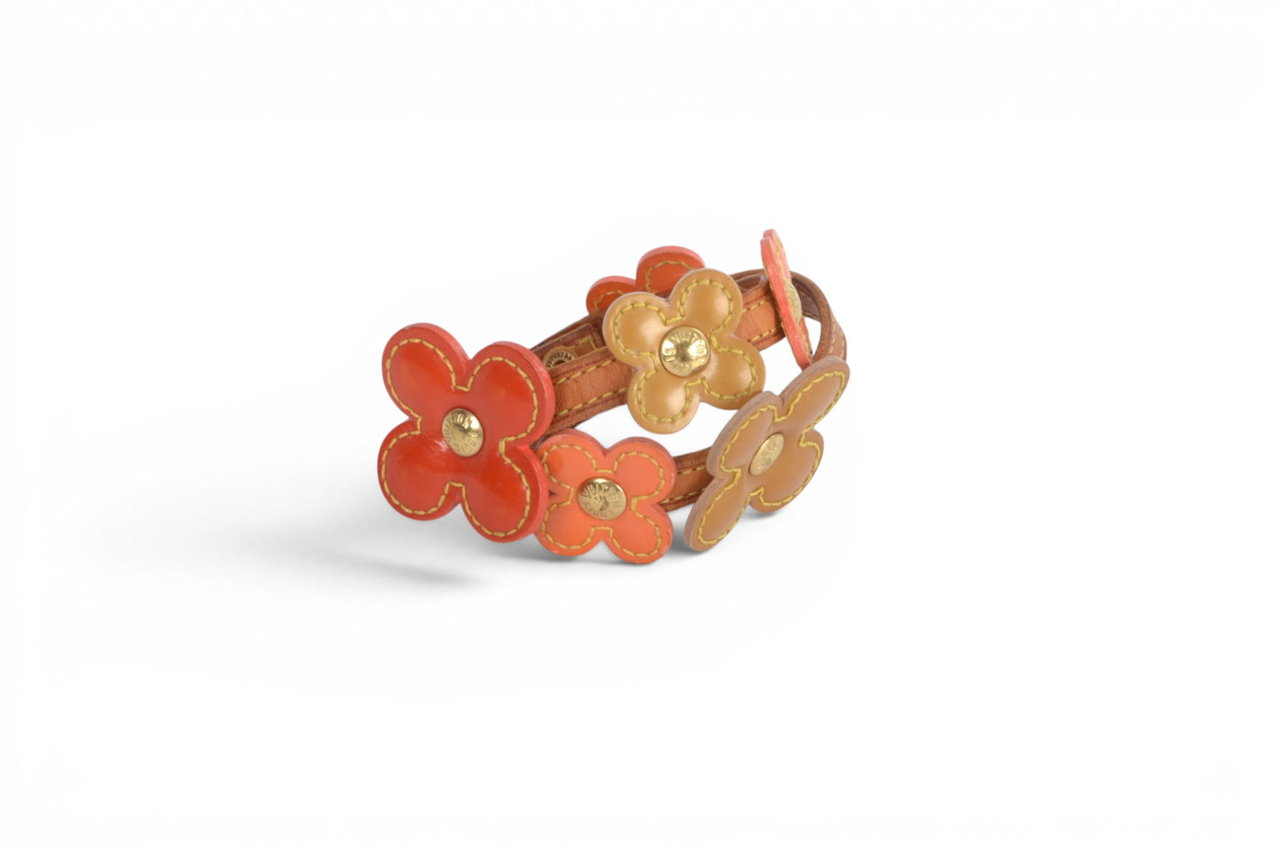 Louis Vuitton Vernis Flower Lexington Double Bracelet Leather Vintage Brown Orange Designer Classic