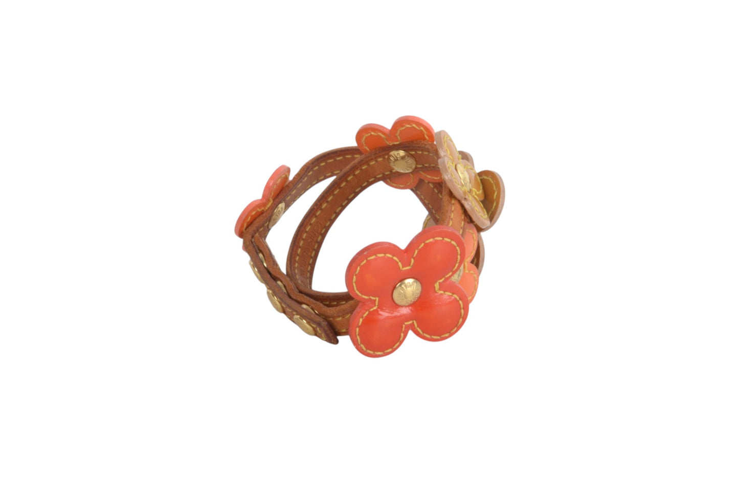 Louis Vuitton Vernis Flower Lexington Double Bracelet Leather Vintage Brown Orange Designer Classic