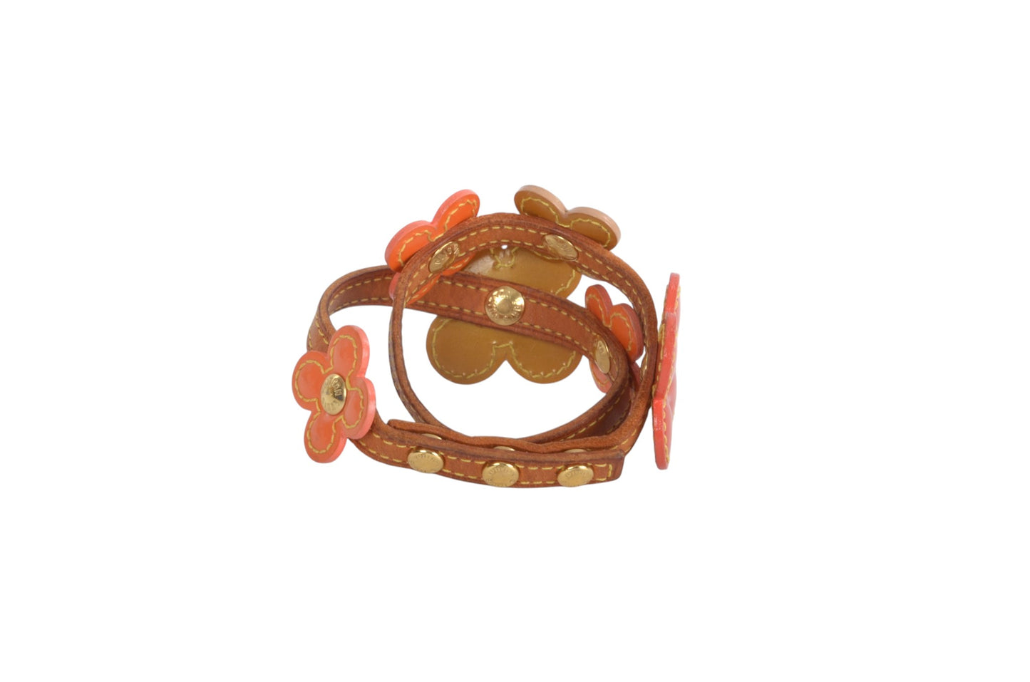 Louis Vuitton Vernis Flower Lexington Double Bracelet Leather Vintage Brown Orange Designer Classic