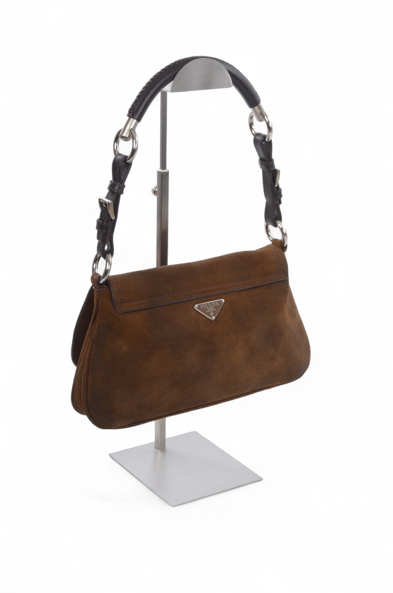 Prada Suede Shoulder Bag Handbag Vintage Leather Logo Brown Designer Classic