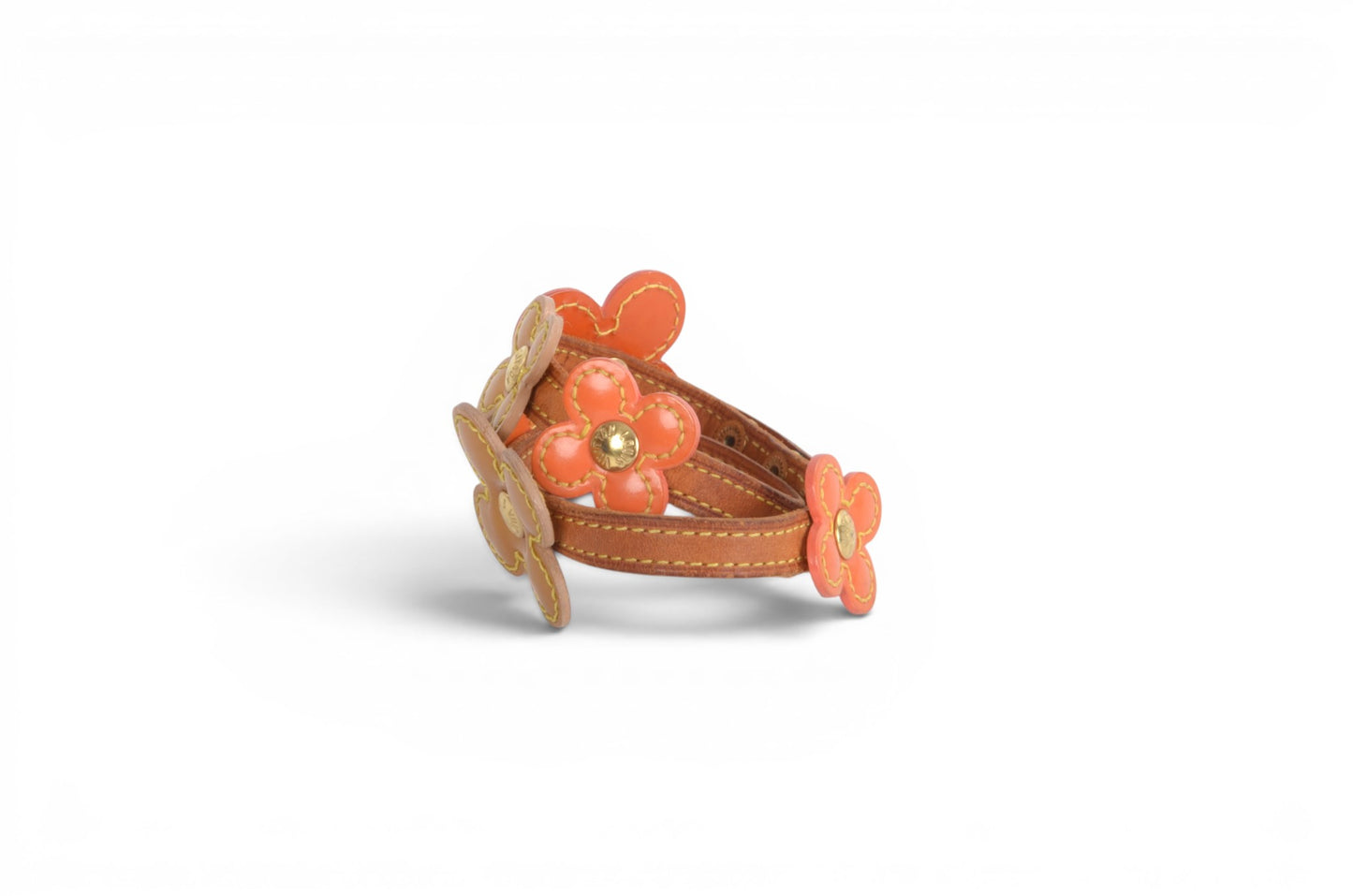 Louis Vuitton Vernis Flower Lexington Double Bracelet Leather Vintage Brown Orange Designer Classic