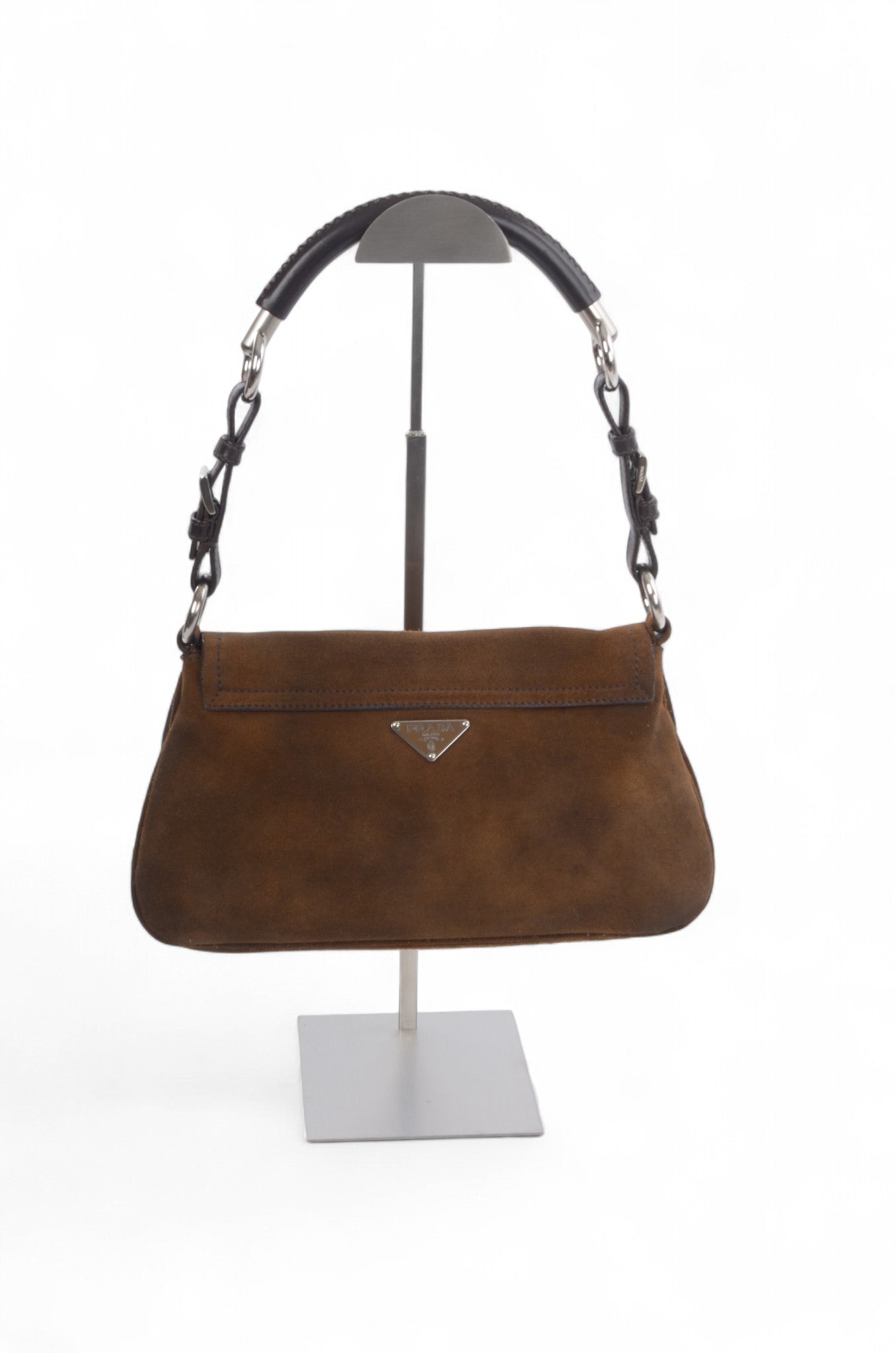 Prada Suede Shoulder Bag Handbag Vintage Leather Logo Brown Designer Classic