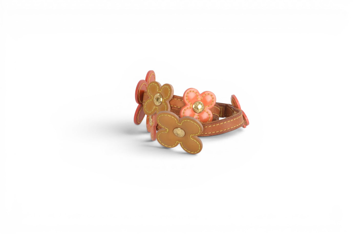 Louis Vuitton Vernis Flower Lexington Double Bracelet Leather Vintage Brown Orange Designer Classic