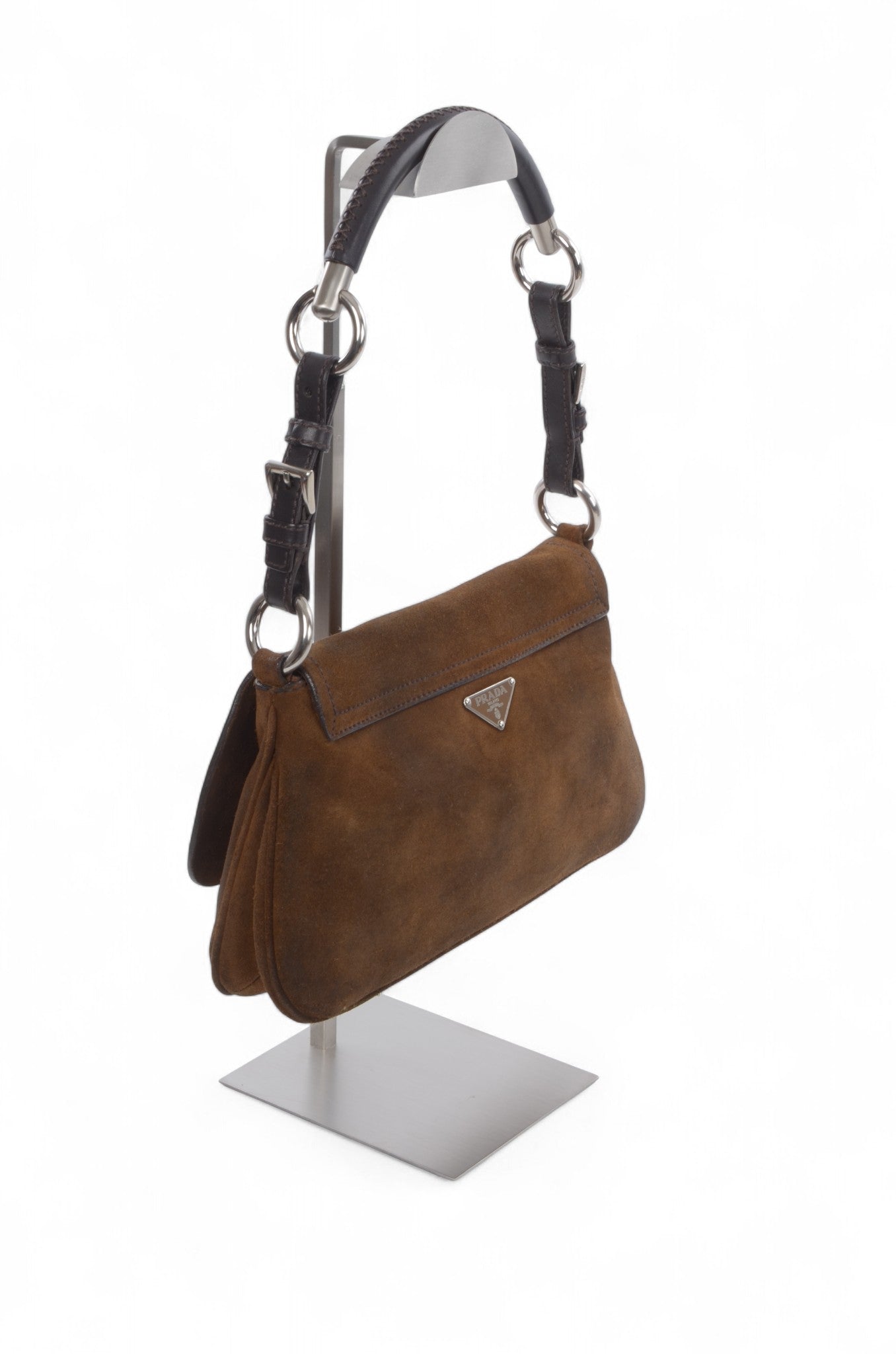 Prada Suede Shoulder Bag Handbag Vintage Leather Logo Brown Designer Classic