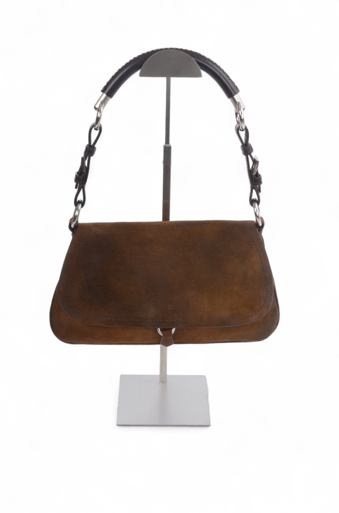 Prada Suede Shoulder Bag Handbag Vintage Leather Logo Brown Designer Classic