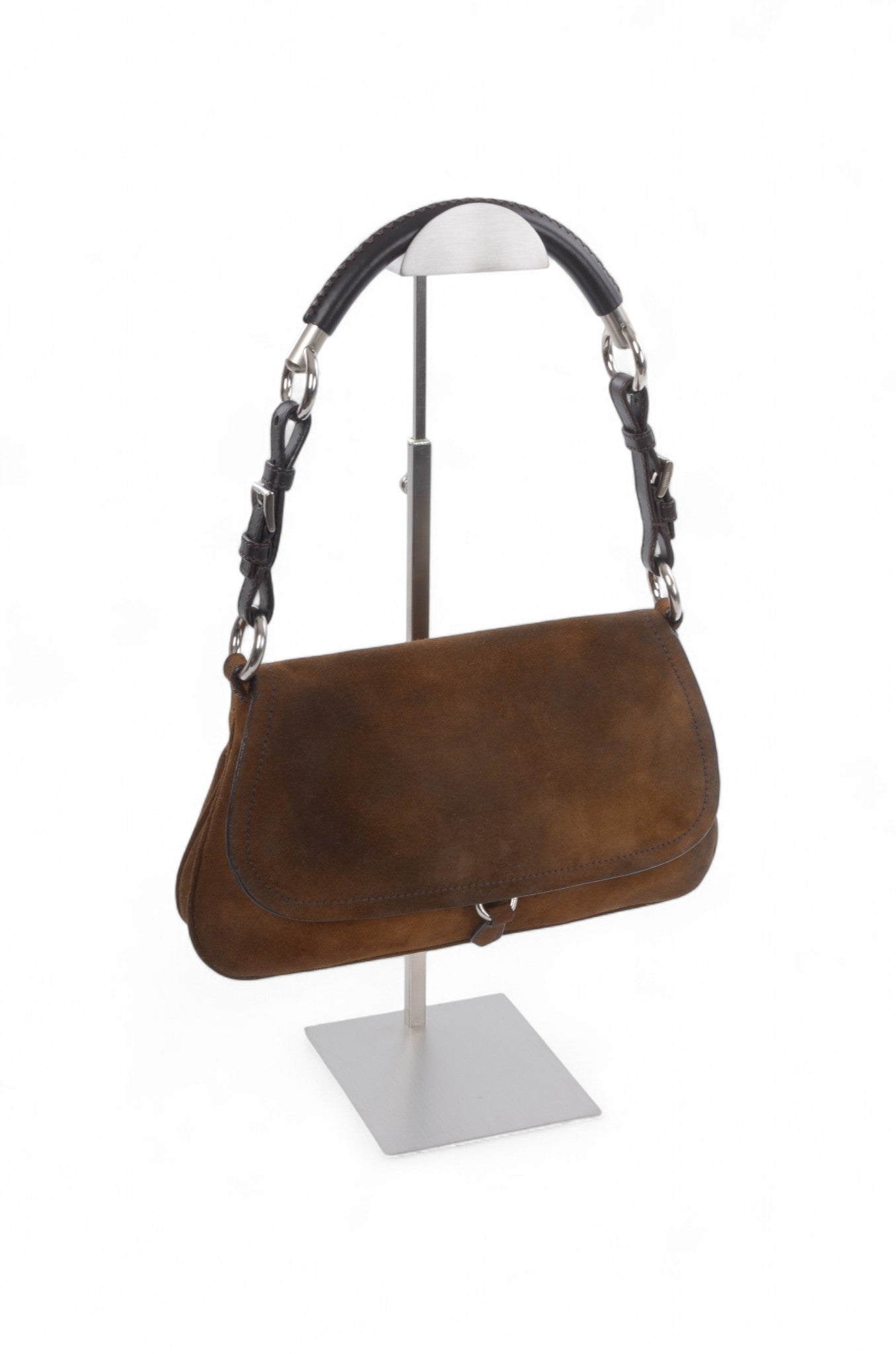 Prada Suede Shoulder Bag Handbag Vintage Leather Logo Brown Designer Classic