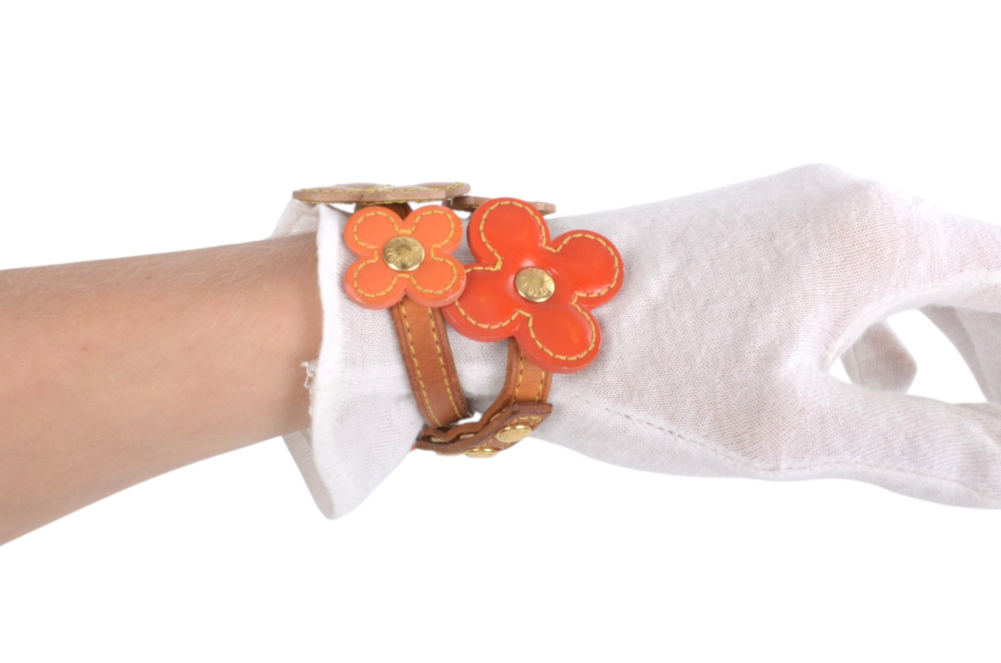 Louis Vuitton Vernis Flower Lexington Double Bracelet Leather Vintage Brown Orange Designer Classic