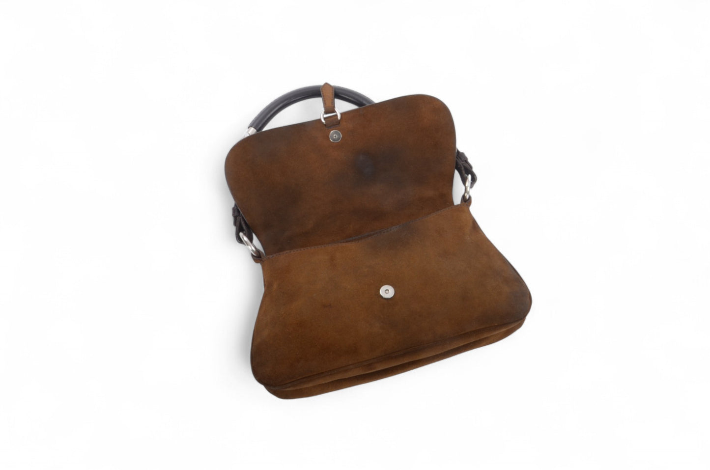 Prada Suede Shoulder Bag Handbag Vintage Leather Logo Brown Designer Classic