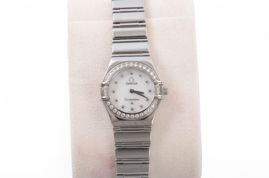 Omega Constellation Mini My Choice Diamond Bezel QZ Shell Dial Ladies Watch