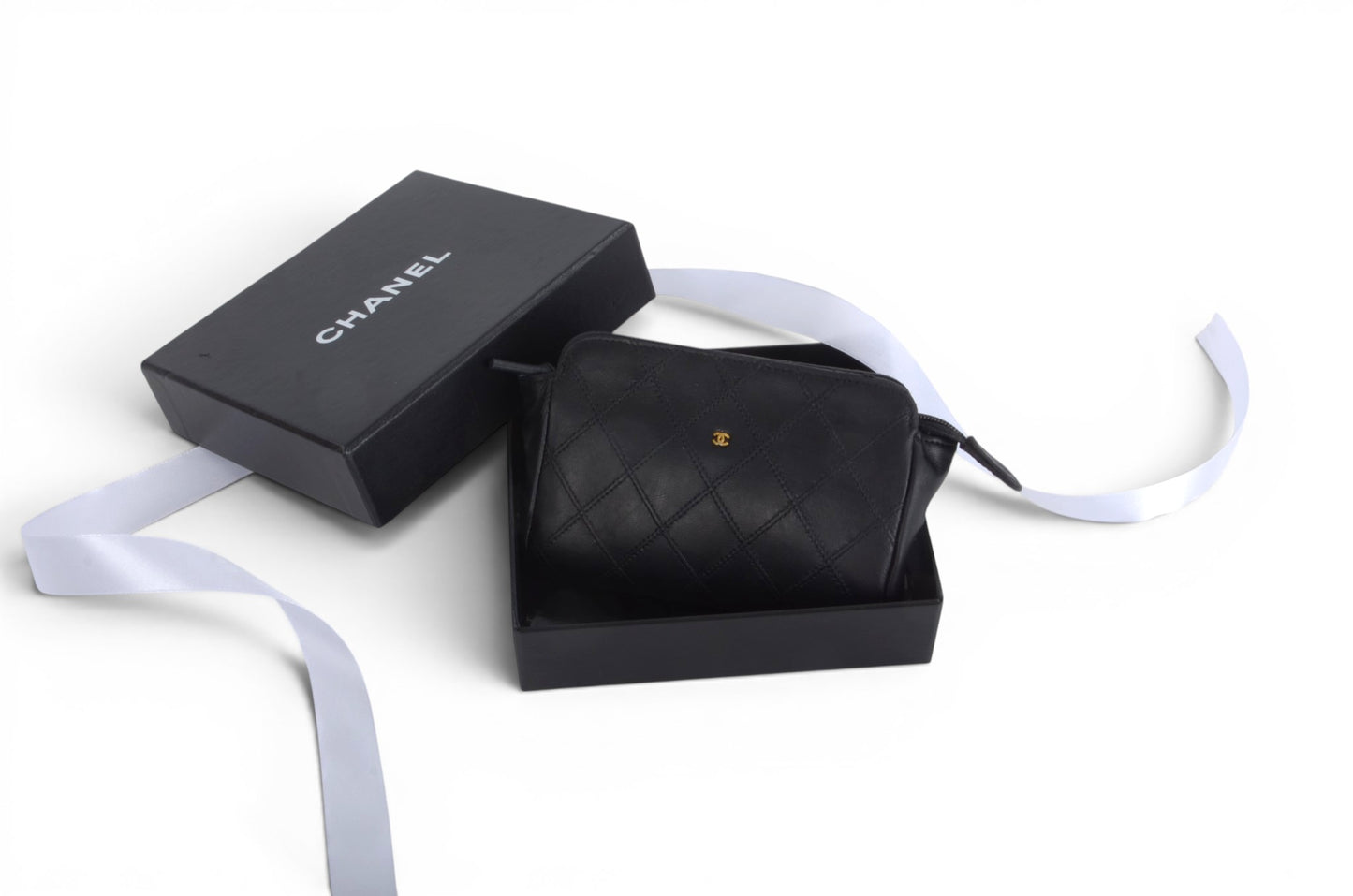 Chanel Clutch Pouch Quilted Lambskin Leather Black Bag Matelasse CC Logo Vintage Designer Classic
